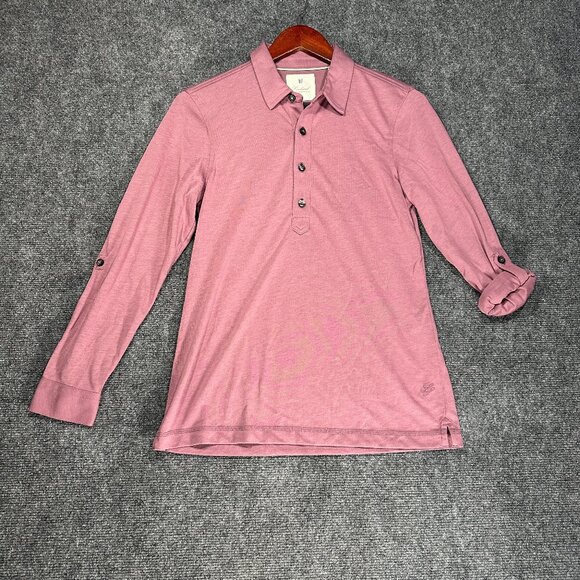 LinkSoul  Polo Shirt Mens Small Long Sleeve Mauve Pink Knit  Split Hem Roll Tab - Picture 1 of 9